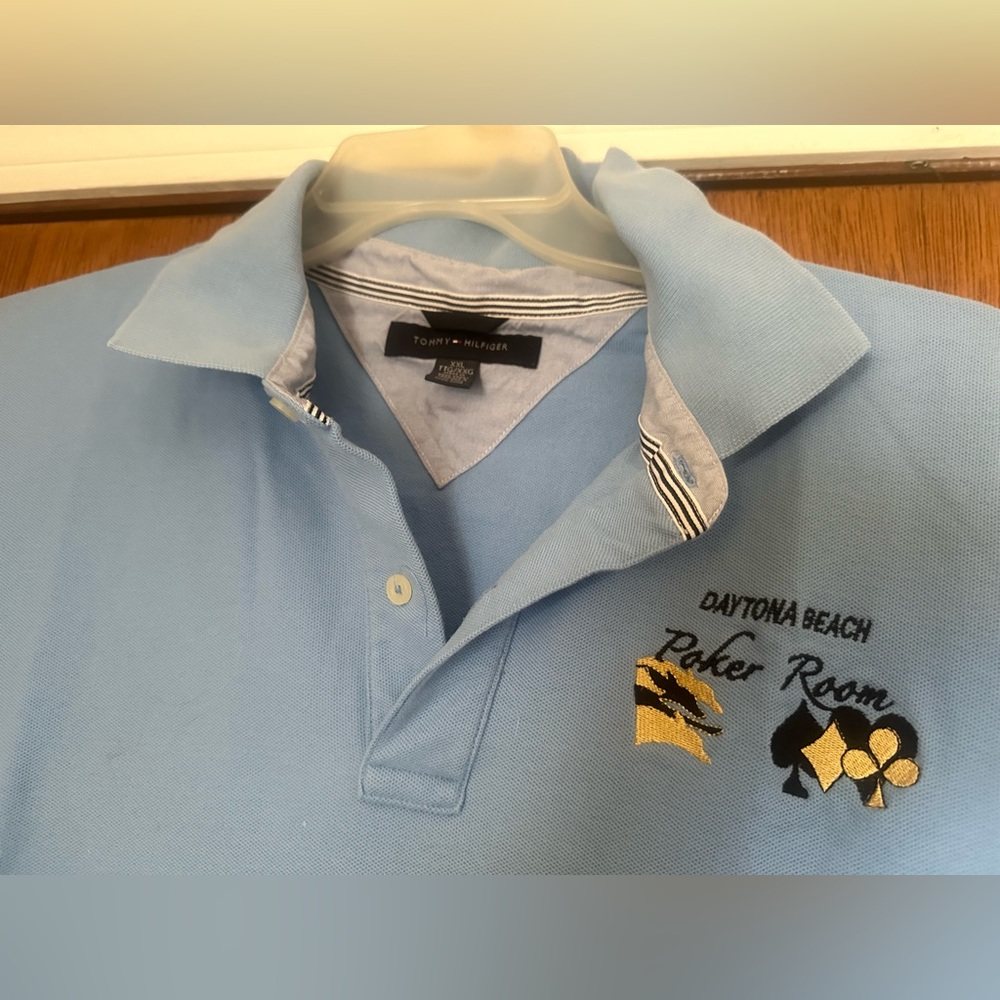 Tommy Hilfiger Golf Shirt Blue DAYTONA BEACH POKER ROOM Logo SZ XXL Casino Shirt